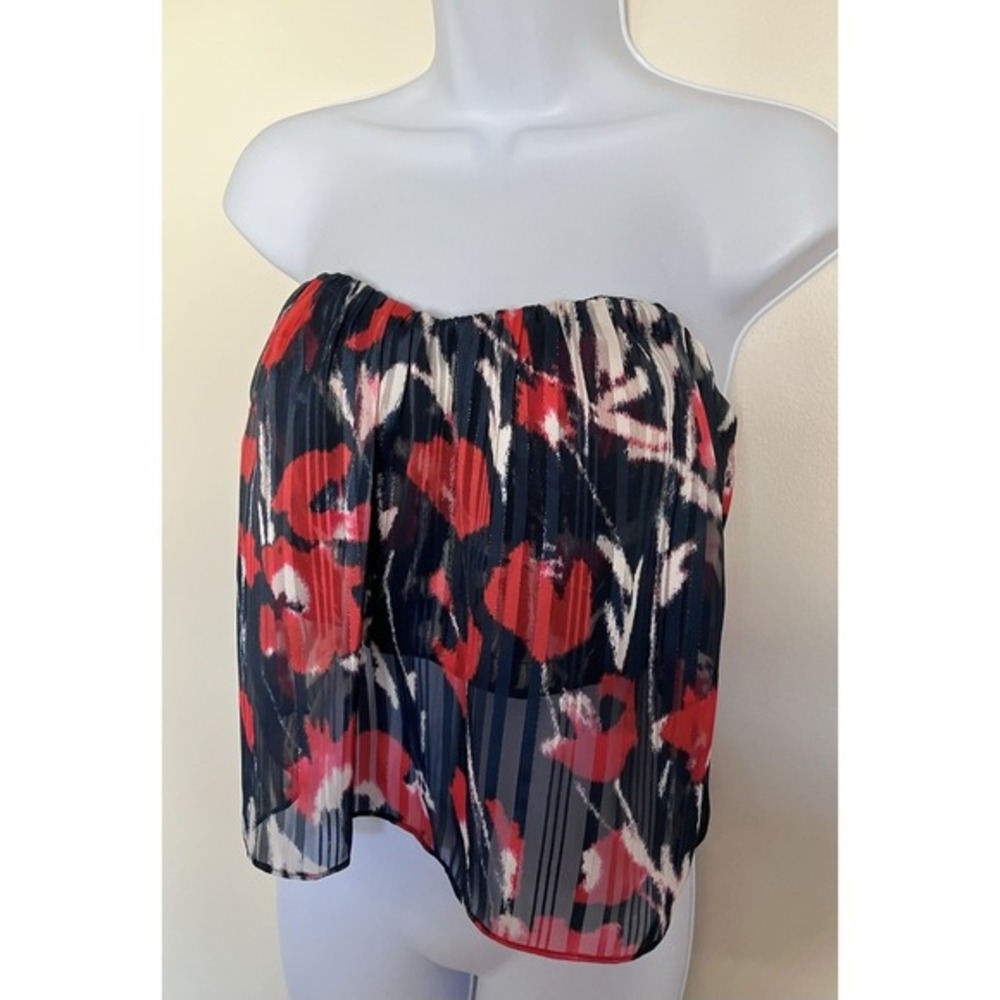 Pearl by Lela Rose Strapless Pleated Chiffon Strapless Top Floral Y2K Size 4 - Picture 3 of 8